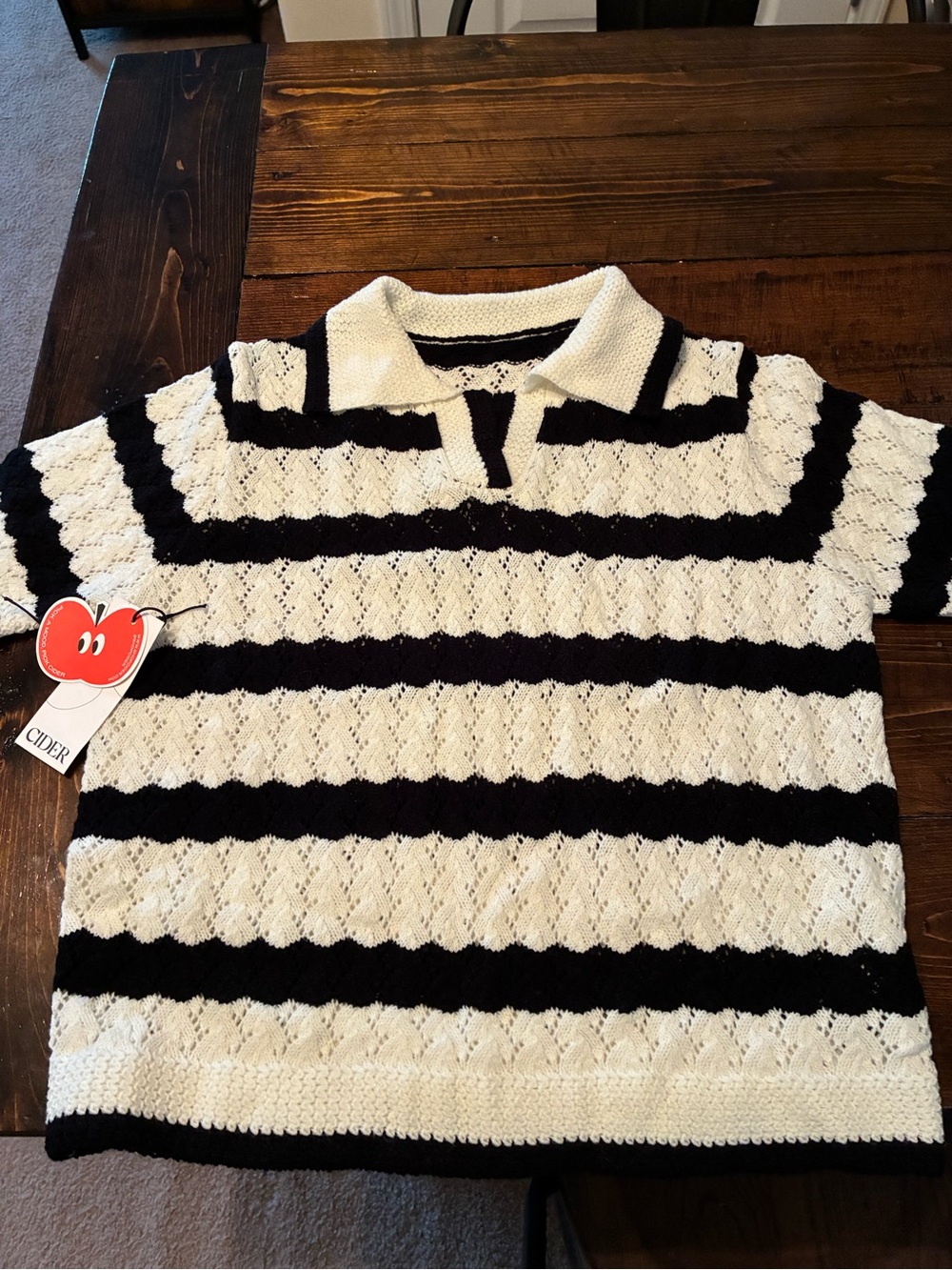 White with Black Stripes Cider Knit Polo